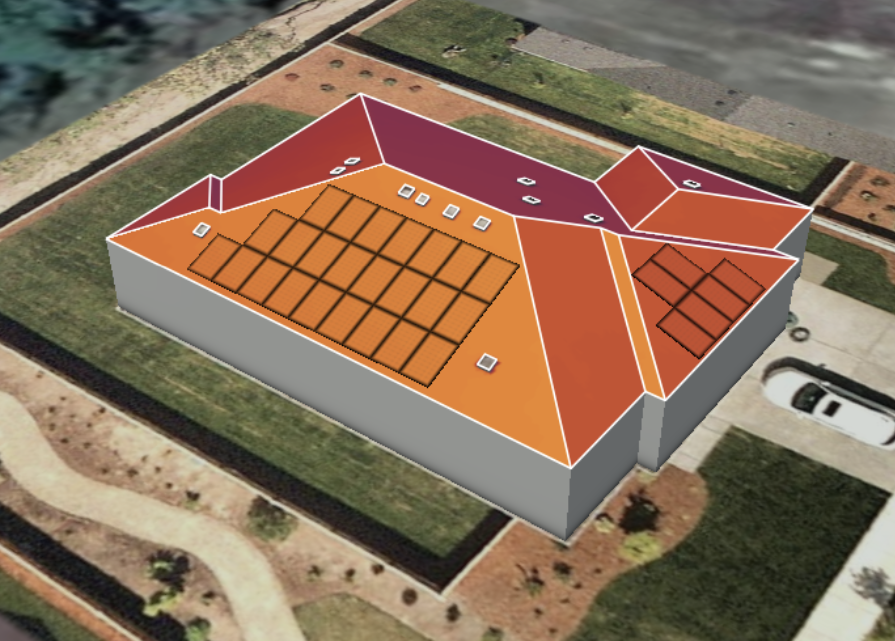 Overhead view of home with proposed location of 30 solar panels