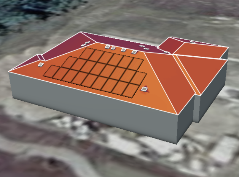 Overhead view of home with proposed location of 23 solar panels
